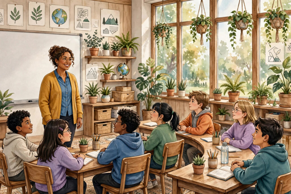 Teacher leading a well-managed, engaged classroom