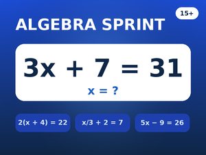 Math Sprint: Algebra (Solve for x)